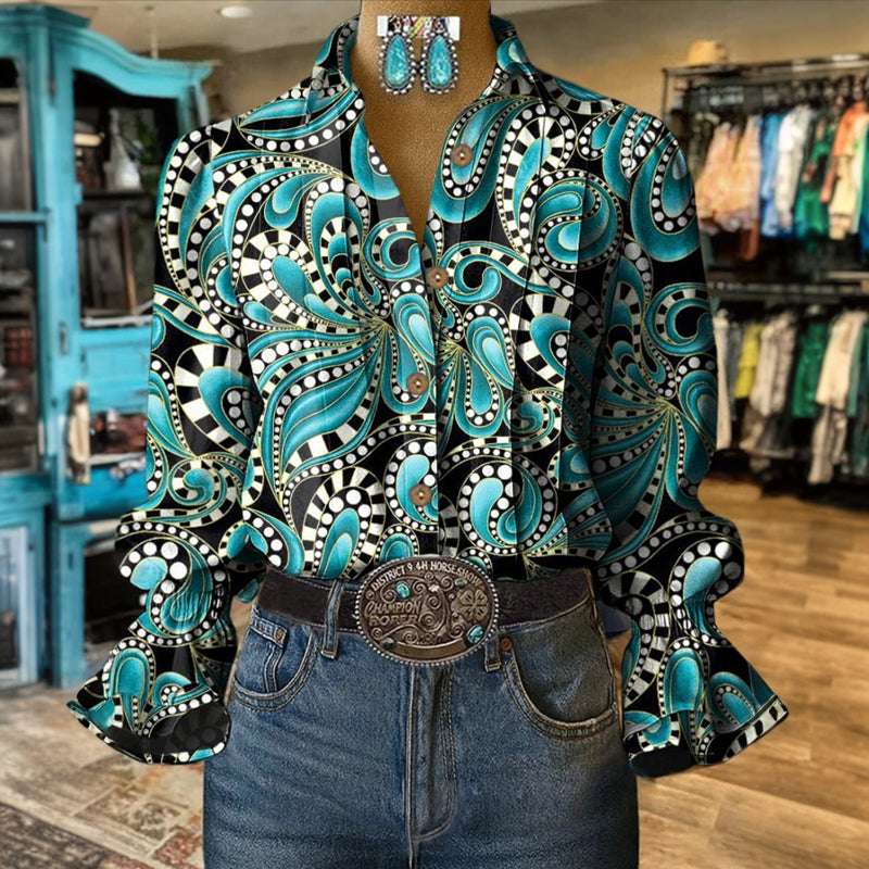 Aveliora - Blouse Vintage Avec Imprimé Abstrait