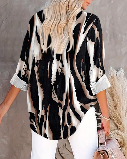 Telyra - Blouse Col Montant Imprimé Irrégulier