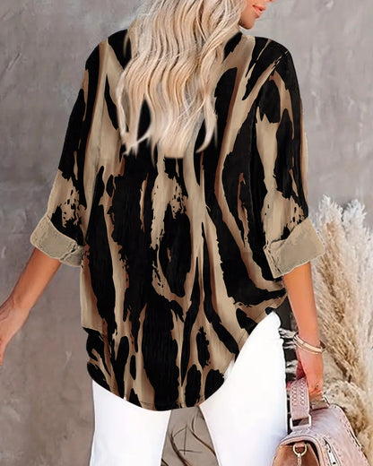 Telyra - Blouse Col Montant Imprimé Irrégulier