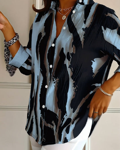 Telyra - Blouse Col Montant Imprimé Irrégulier