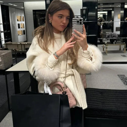Aurore™ | Élégant manteau en laine avec col en fourrure