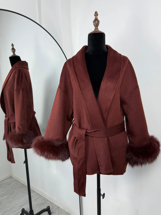 Aurore™ | Élégant manteau en laine avec col en fourrure