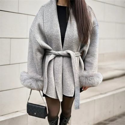 Aurore™ | Élégant manteau en laine avec col en fourrure