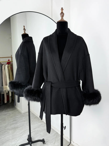 Aurore™ | Élégant manteau en laine avec col en fourrure