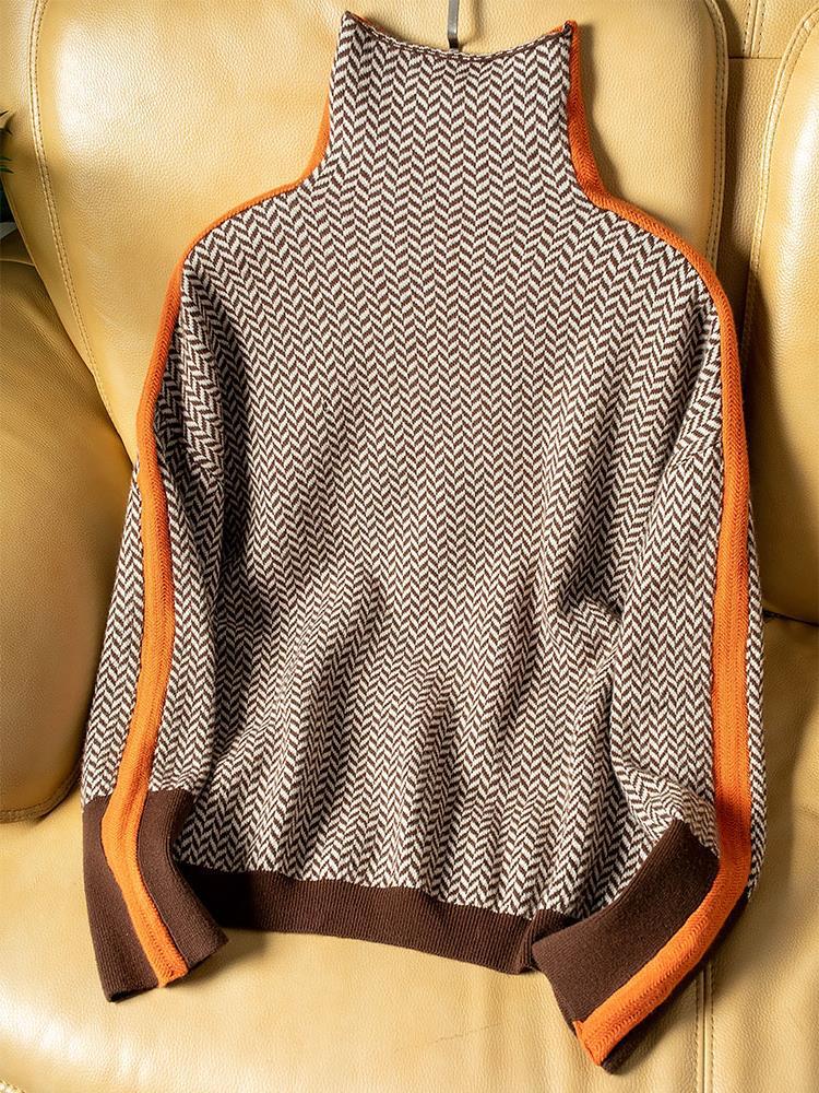 Clémence™ | Pull à col roulé à rayures contrastantes