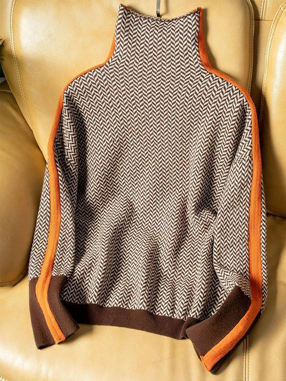 Clémence™ | Pull à col roulé à rayures contrastantes