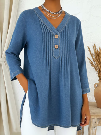 Avelynne - Blouse Denim Fluide à Col V