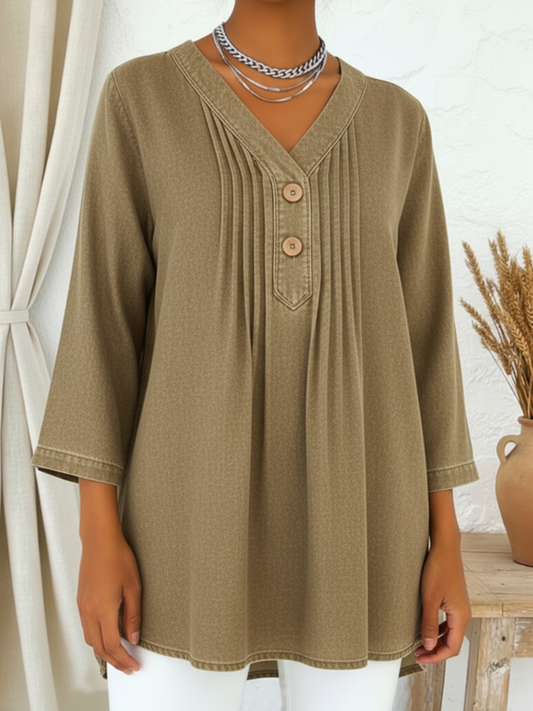 Avelynne - Blouse Denim Fluide à Col V